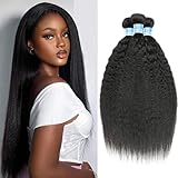 Kinky Straight Human Hair 3 Bundles Natural Black 16 18 20 Inch Yaki Straight Human Hair Extensions 100% Unprocessed Brazilian Virgin Remy Hair Grade 10A Kinky Straight Human Hair For Black Women