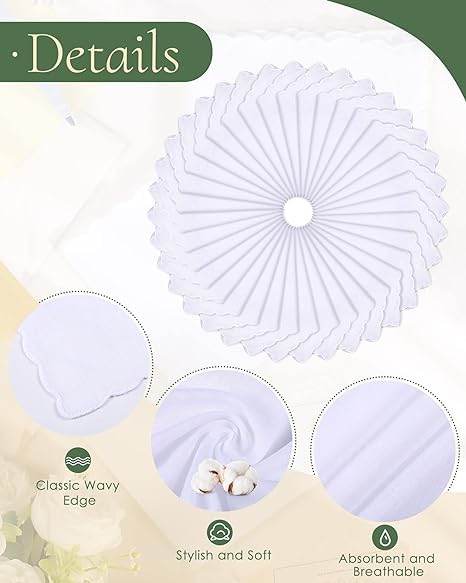 Bulk Pack Handkerchiefs Cotton Scalloped Hankies Pocket Square Towel White 11 Inches3
