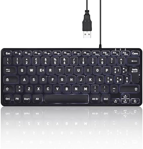 Perixx PERIBOARD-332BIT Mini Tastiera Retroilluminata USB - Caratteri Grandi per Anziani - Tasti Basso Profilo Nero