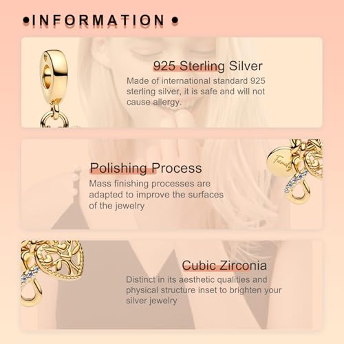 Image of S925 Sterling Silver Gold Plated Romantic Charms, Gifts for Mom Girlfriend Family on Valentine's Day Birthday Christmas Anniversary, Bracelet Necklace Bead Charm