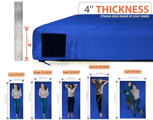 Image of Extra Thick GAIALOOP 4 INCH Memory Foam Camping Mattress, Roll Up Floor Sleeping Mat Camp Cot Mattress Pad Travel Camping Couch Bed for Guest Adults Side Sleepers