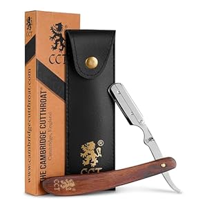 The Cambridge Cutthroat® Cut Throat Razor Kit Missanda Hardwood & Stainless Steel Professional Barber Razor, Premium Single Blade Straight Edge, Moustache & Beard Shaper, Travel Pouch Included