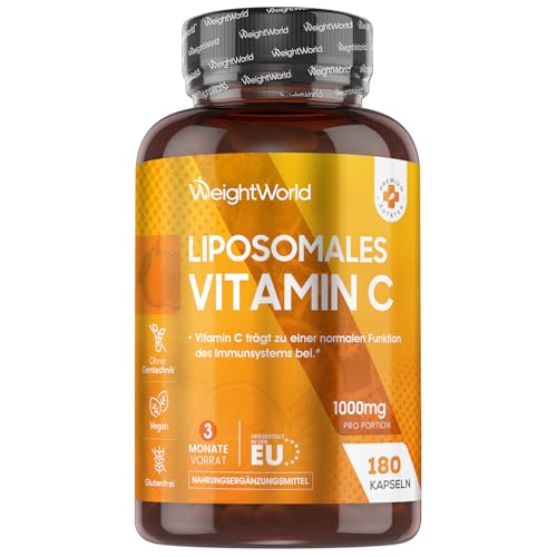 Liposomal Vitamin C - 1000mg Vit C, 100.2mg Sonnenblumenphospholipide & 30mg Hagebutte - 180 vegane Kapseln - Vitamin C trägt zur Verringerung von Müdigkeit und Erschöpfung bei (EFSA) - WeightWorld