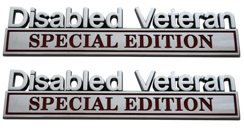 Image of 2pcs Disabled Veteran Special Edition Emblem Car Decal, Warrior Soldier 3D Sticker, Disabled Veteran Special Edition Letters Car Badges, Accessories (Chrome Red)
