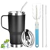 GUDEMAO 20 oz Tumbler with Handle, Stainless Steel Insulated Tumblers with Lid and Straw, Double Wall Vacuum Insulated Tumbler, Leak-proof, Insulated Travel Mug Coffee Cup for Cold and Hot (Black)