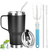 GUDEMAO 20 oz Tumbler with Handle, Stainless Steel Insulated Tumblers with Lid and Straw, Double ...
