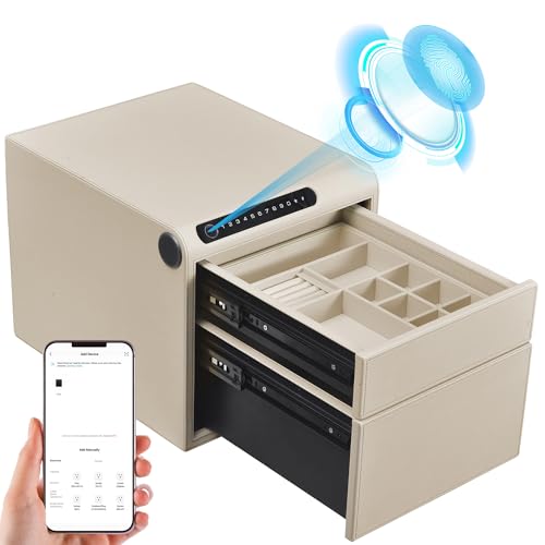 VALINIRT Jewelry Safe with Drawers，Biometric Fingerprint safe, Slide-Away Handgun Safe