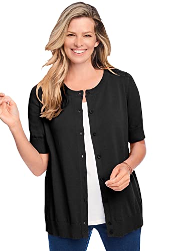 Woman Within Plus Size Perfect Elbow-Length Sleeve Cardigan