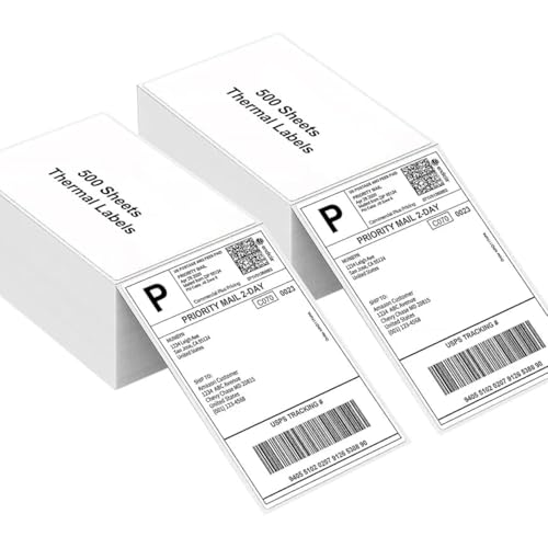 Image of BEEKAY 1000 LABLEL(2 Stack of 500) 4 inchx6 inch (100x150 mm) Shipping Address Thermal Label Fanfold Stack Compatible with All Direct Thermal Label Printer