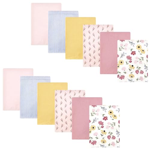 Image of Hudson Baby Unisex Baby Cotton Poly Flannel Burp Cloths Bundle, Soft Painted Floral, One Size