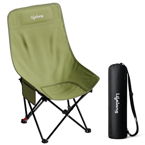 Image of Lifelong Camping Chair | Foldable Chair for Travelling with Adjustable 3-Position Recline | Carbon Steel Portable Trekking Chair | Portable Folding Chair for Homes & Outdoors | Large | Green