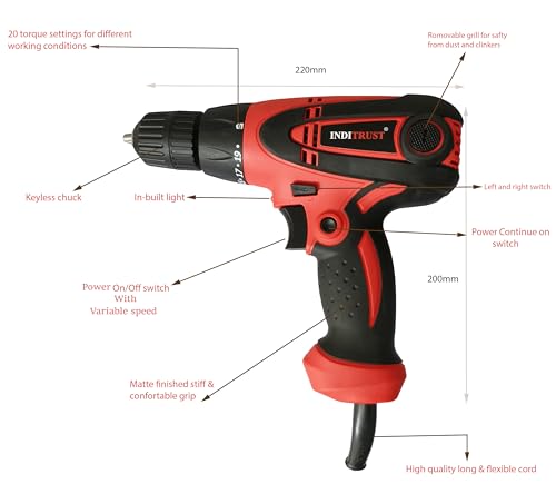 Image of Inditrust 500W Electric Screwdriver Drill Machine WITH 6 MONTHS WARRANTY 100% Copper Winding LED LIGHT system 10mm (Left /Right rotation with Variable Speed)