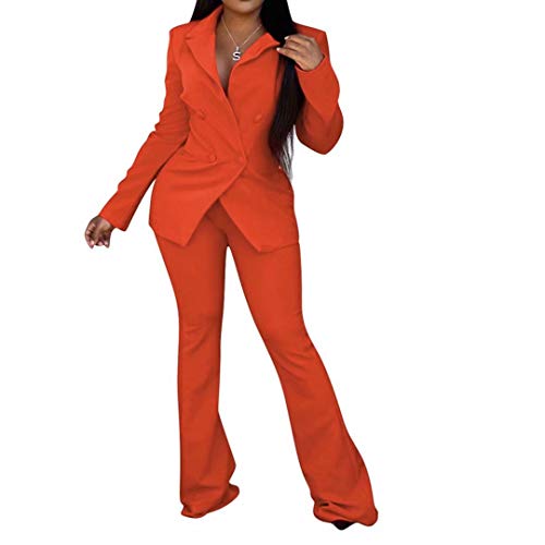 Women's Novelty Open Front Blazers with Pants 2 Piece Blazer Sets Long Sleeve Suit Tracksuit 221-Red XX-Large