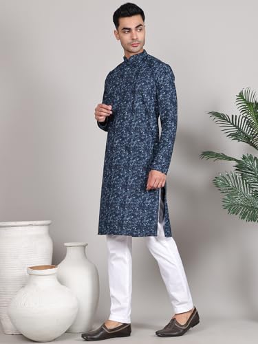 Image of Majestic Man Women's Cotton Regular Fit Casual Ethnic Motifs Printed Mandarin Collar Long Kurta