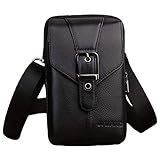 ウエストバッグ 3Way レザー 携帯ベルトポーチ ミニ斜めがけバッグ 軽量 カラビナ付き ショルダーバッグ タバコケース ファッション 3つポケット 6.5インチ以下のスマホ対応 黒色-Style6