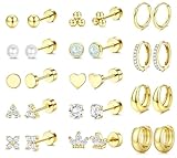 TINGN Hypoallergene Ohrringe mit Flacher Rückseite für Damen Ohrringe aus Chirurgischem Edelstahl für Empfindliche Ohren Kleine Ohrstecker Knorpelohrringe Stapelset für mehrere Piercingschmuckstücke 1