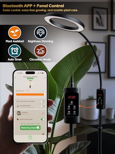 Image of Smart Grow Lights for Indoor Plants, Plant Light with Auto-Timer, Full Spectrum LED Grow Light, Adjustable Height & Stepless Dimming,Plant Assistant Suitable for Most Plants (Black, Single Head)