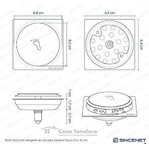 Kit Ralo click 10x10 com porta grelha inox inteligente