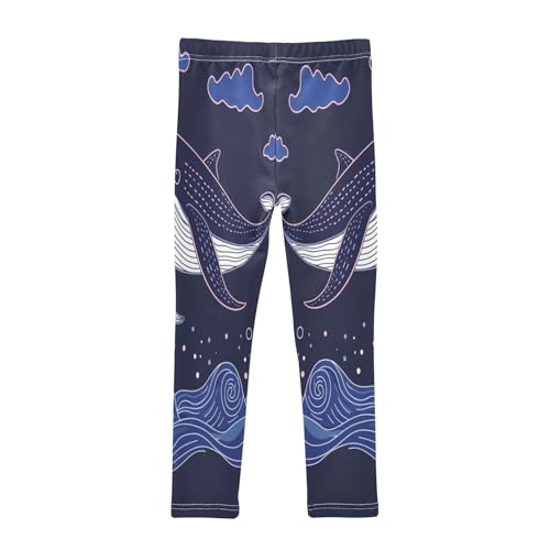Traditional Whale Ocean Waves Girls Casual Leggings for Kids Printed Long Pant Bottoms Stretch and Soft2