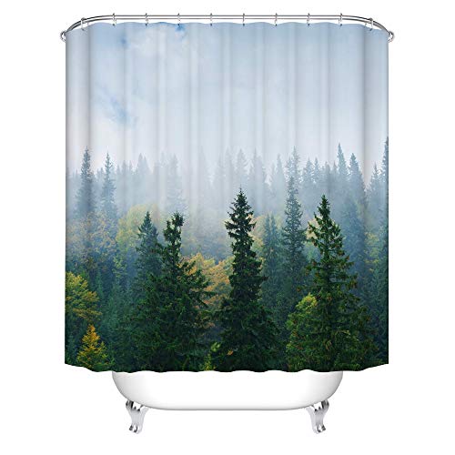 Preisvergleich Produktbild KEKESHIGEDOU Duschvorhänge Hibbent, Schimmelresistenter 12 Haken -grüner Wald