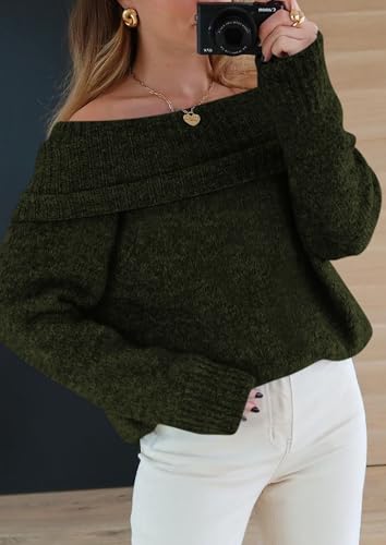 PRETTYGARDEN Women's Off The Shoulder Sweater Long Sleeve Tops 2025 Fall Loose Knit Pullover Sweaters Winter Clothes