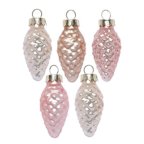 Inge Glas Magic Mini Weihnachtskugeln Zapfen 4,5cm 12 Stück Glas in Karton-Box (Pearly Rose | rosa beige)