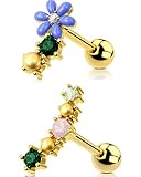 OUFER Body Piercing 2PCS Piercing Helix Abeille Piercing Oreille Cartilage 16G en Acier Chirurgical 316L avec CZ Fleur Piercing Tragus Rook Boucle d’Oreille Lobe Femme Bijoux Piercing Corps Printemps