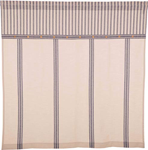 Piper Classics Market Place Blue Ticking And Grain Sack Stripe Shower Curtain, 72" X 72", Blue & Natural Cream, Farmhouse Bathroom Décor #TOP3