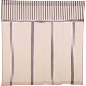 Piper classics market place blue ticking and grain sack stripe shower curtain  urban country home decor