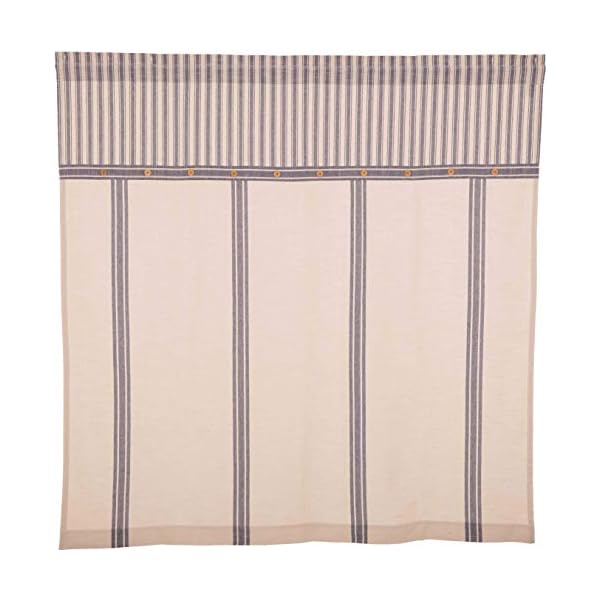 Piper classics market place blue ticking and grain sack stripe shower curtain  urban country home decor