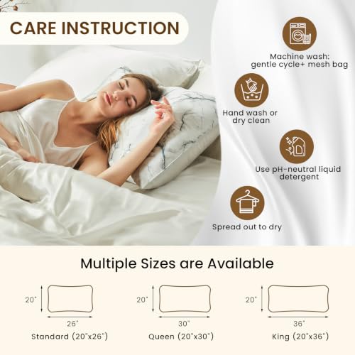 Image of THXSILK Natural Mulberry Silk Pillow Case, Mulberry Silk Pillowcase for Hair and Skin, Hypoallergenic Soft Breathable Pillow Cover with Hidden Zipper, 1pc (Grey Marble, Standard 20 inchx26 inch)