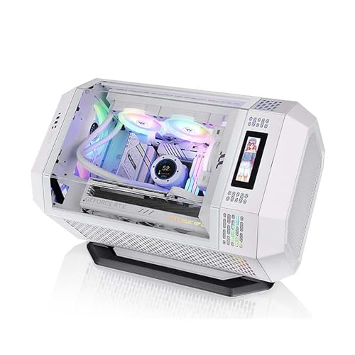 Caja De Ordenador, Caja De PC Gaming De Torre Media M-ATX/ITX - Puertos USB 3.0/Tipo-C Frontales - Panel Panorámico De Cristal Templado - Incluye Pantalla LCD De Expansión De 3,9 Pulgadas