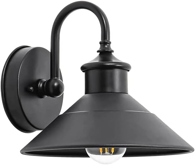 Industrial Gooseneck Wall Light Outdoor Waterproof Black Matte Sconce E26 E27 Base Farmhouse Barn Lamp for Porch Garage Antique Iron Fixture Retro Lighting