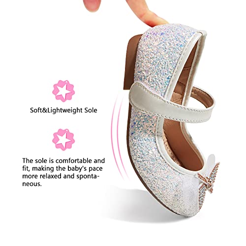 K KIP WOK Toddler Girl Mary Jane Dress Glitter Flats Shoes Flower for Ballet Wedding3