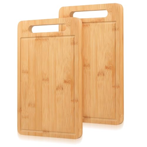 2 Pcs Tabla Cortar Cocina Madera, Tabla de Cortar Bambu con Ranuras, Wood Cutting Board de Bambú para Jugo Carne, Frutas, Verduras, Regalo para Casa y Apartamento (30 x 20 cm)