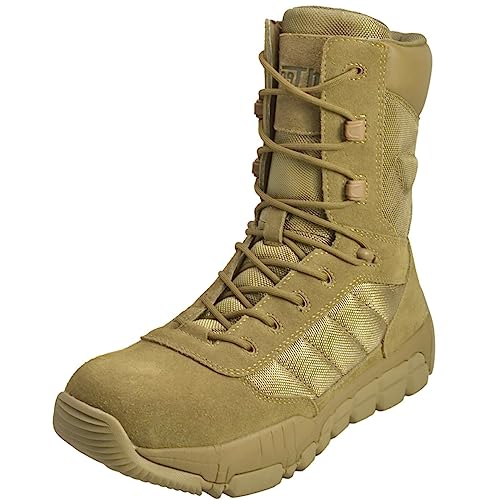 Ad Tec Tactical Boots For Men - Leather Tactical Military Boots With Zippers On Sides, Safety Toe Boots (Coyote, Size 10)