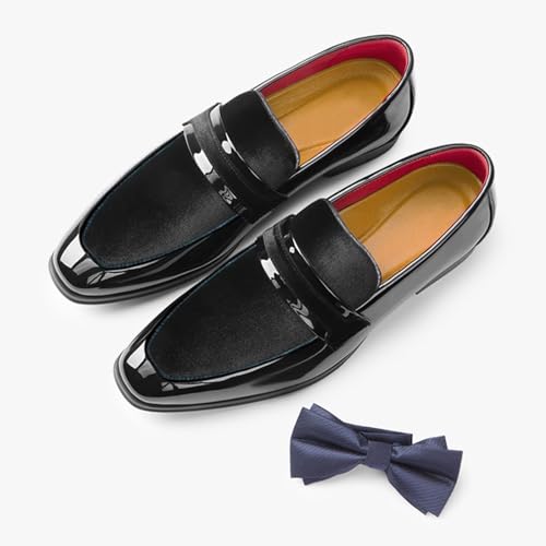 Men's Patent Leather Low Heel Business Loafers Classic Round Toe Comfortable Suede Non-Slip Slip-On Worktuxedo Wedding Shoes2