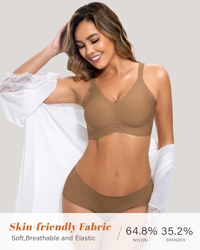 obind Seamless Jelly Bras for Women Breathable Wireless Push Up Bras with 53 Air Vents Full Coverage No Underwire Padded Comfortable T-Shirt Bralettes Support Everyday Bra Coffee — view 4