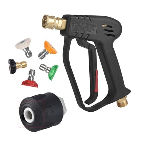 Eiuuioj 高圧洗浄機 洗車用ウォーターガンセット 4000PSI 家庭用純銅製高圧スプレーガンノズル M22/14 車、バイク、床、家具などに最適 (セット6:スプレーガン+カラーノズル5個+リッチ金)
