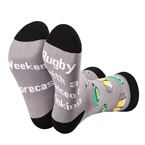MBMSO 2 Pairs Rugby Socks Weekend Forecast Rugby with a Chance of Drinking Funny Rugby Gift for Rugby Players Rugby Team Gift2
