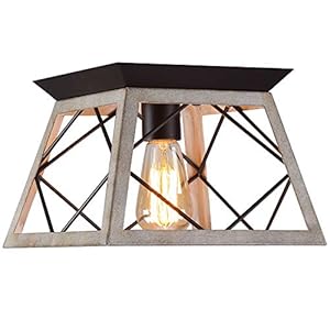 Q&S Rustic Farmhouse Ceiling Light Fixture Flush Mount Vintage Ceiling Lights for Hallway Entryway Kitchen Dining Room Bedroom,Wrought Iron Oak White and ORB 1 Light E26 QS Rustic Farmhouse Ceiling Light Fixture Flush Mount Vintage Ceiling Lights for Hallway Entryway Kitchen Dining Room BedroomWrought Iron Oak White and ORB 1 Light E26