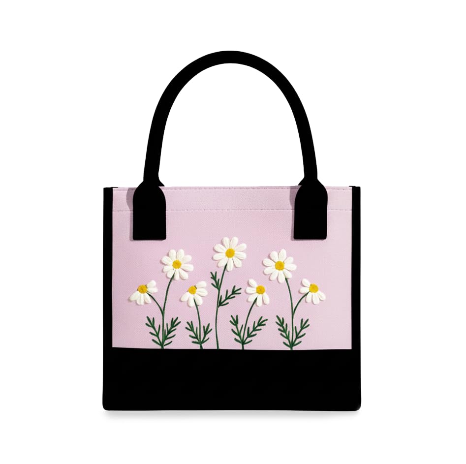 Image of Cotton Tote Bag For Woman Stylish | Embroidered Canvas Hand Bag With Floral Design | Casual Shoulder Bag Zipper For College Girls, Office, Daily Use, Travel, Beach, Shopping