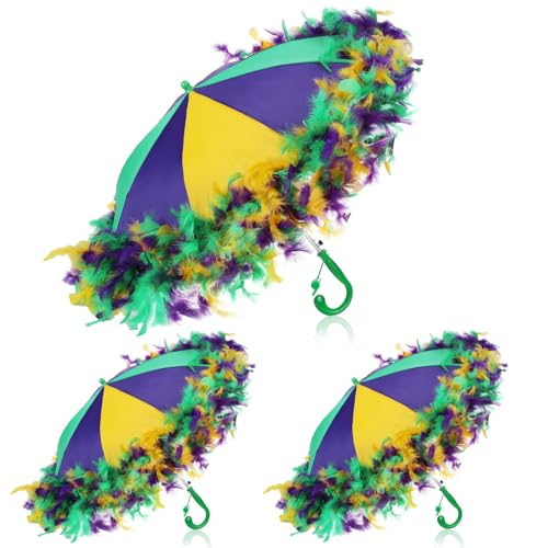 Riceshoot 3 Pcs Mardi Gras Umbrella 16 Inch Second Line