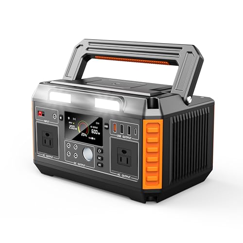 Portable Power Station 600W Output, 520Wh Capacity, 13 lbs, 4-Way Charging, Wireless Phone Charging, BMS Battery management system.