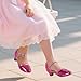 PANDANINJIA Girls Dress Shoes Sequins Princess Sandals Closed Toe Fuchsia Sequin Low Heels Toddler Little Big Kid Flower Girl Wedding Party Size 4 Shoes