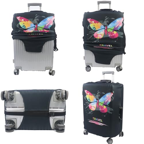 Image of MosaiRudo Thicker Luggage Cover Elastic Suitcase Cover Protector Fits 18-32 Inch Suitcase Travel Accessories, Butterfly, L, Zipper Closurezipper Closurezipper Closurezipper Closurezipper Closure