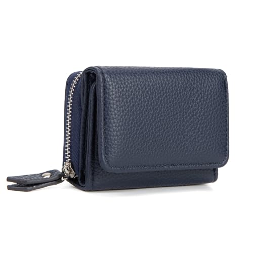 CHAOFANXI Trifold Leder Kleine Portemonnaie für Frauen Mujer de Cuero tríptico con 6 scomparti per Carte, 1 Slot per banconote e 1 tasca per monete,Azul Medianoche