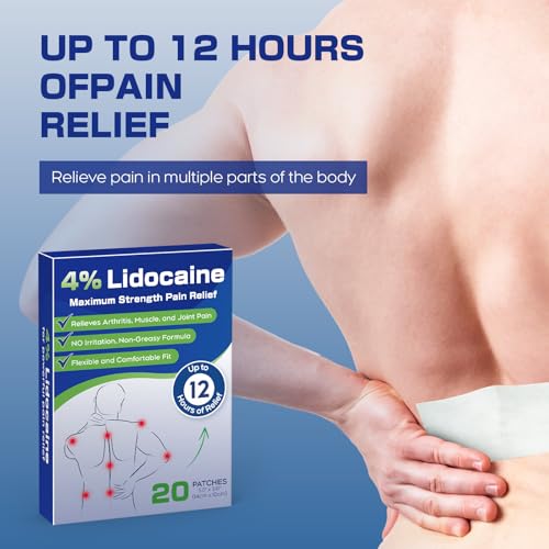 Image of Uposiut Lidocaine 4% Patches, Extra Strength Lidocaine Patches,for Neck, Shoulder, Back, Knee, and Ankle Muscles, 12-Hour Effectiveness-012345 20 Patches