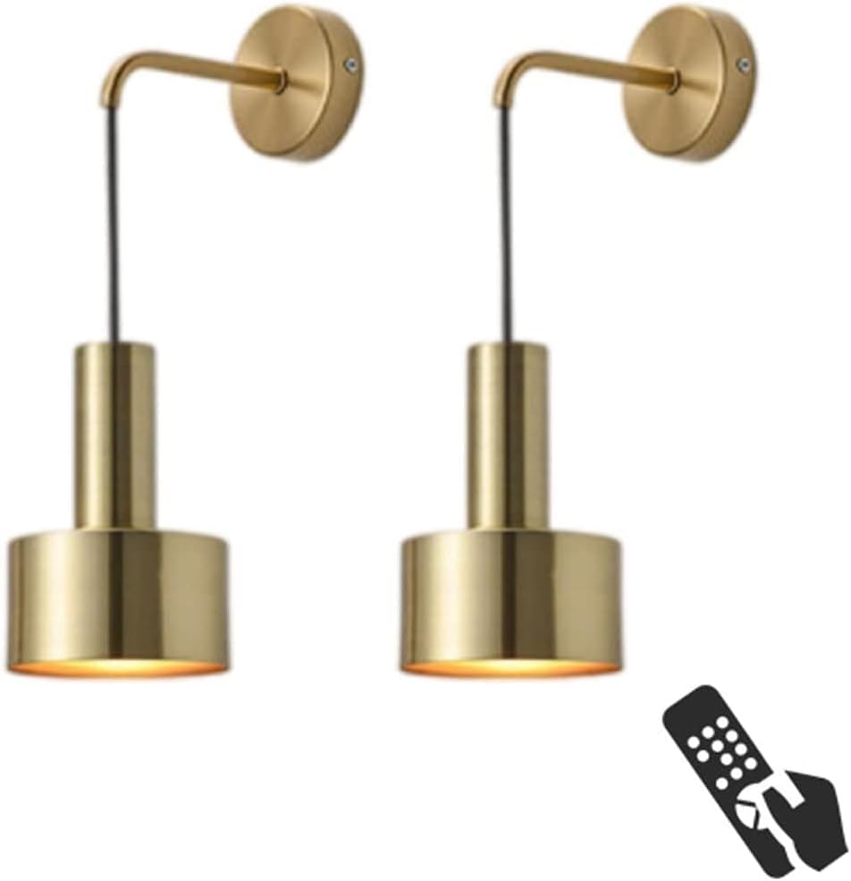 KEFA GYY Battery Operated Wireless Wall Lights Indoor with Remote, 2 Pieces of Bedroom Bedside Chandelier Gold Warm Light
