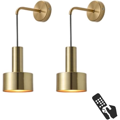 GYY Battery Operated Wall Lights Indoor with Remote,2 Pieces of Bedroom Bedside Chandelier Gold Warm Light